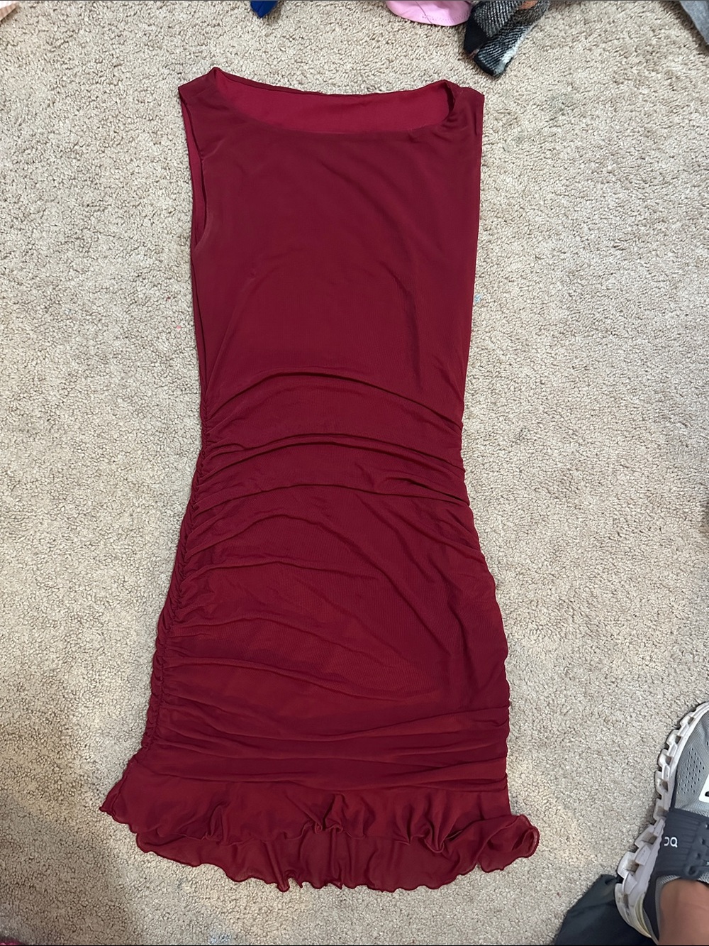 Sleeveless Ruched Bodycon Dress - Burgundy